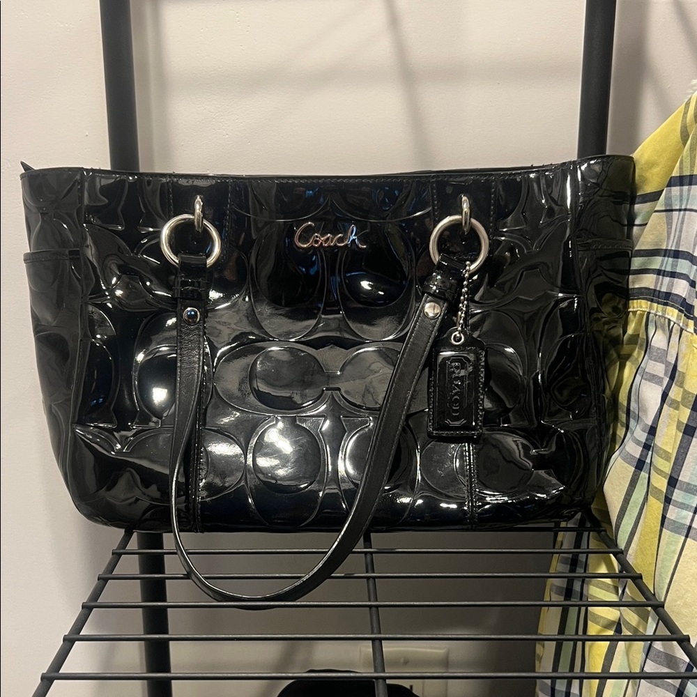Coach Glossy Black Patent Leather Tote
